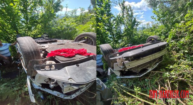 Şarampole yuvarlanan hafif ticari araçta bulunan 5 kişi yaralandı