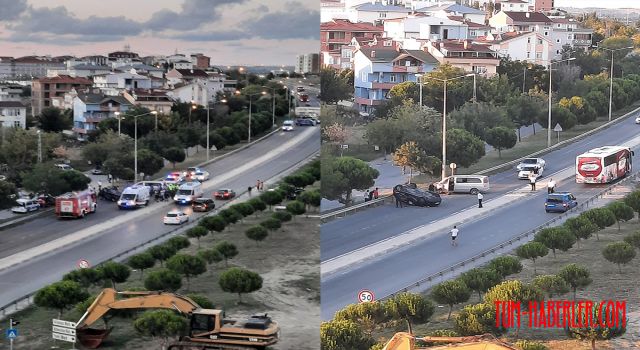 Araçla çarpışan otomobil takla attı