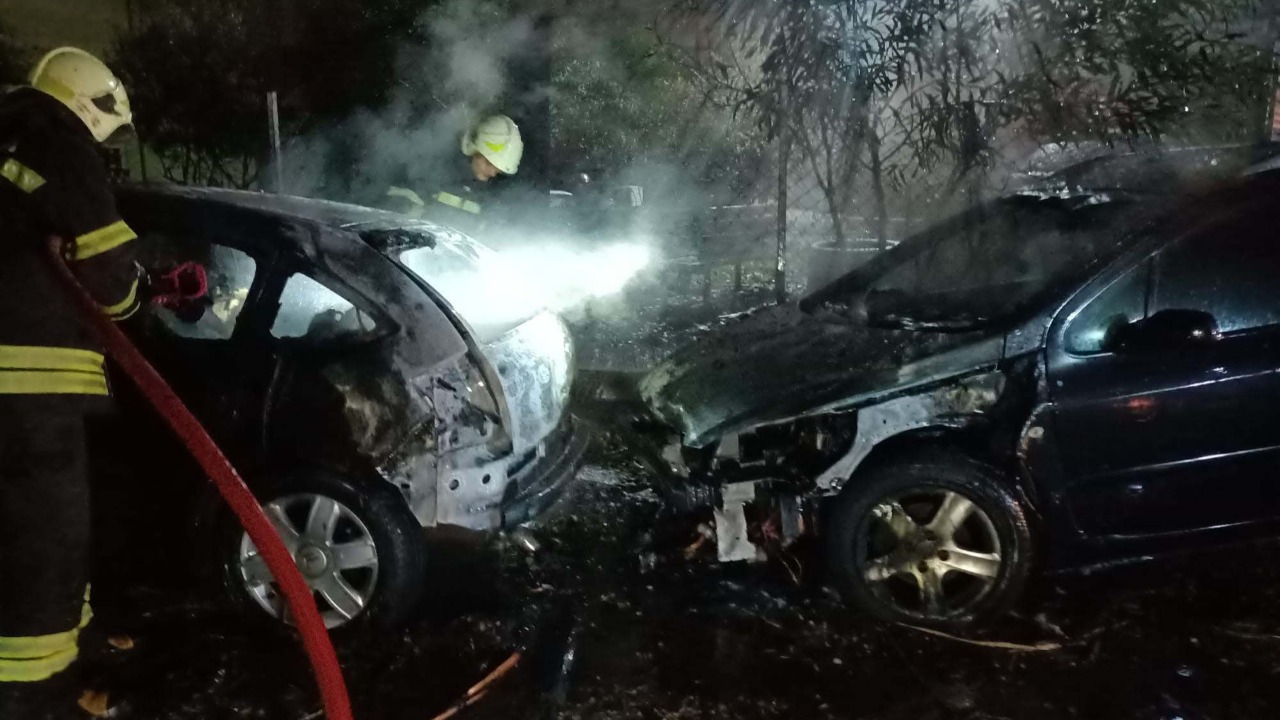 Muğla'da yıldırım düşen ağacın altındaki 2 otomobil alev aldı